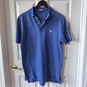 Polo by Ralph Lauren Men’s Blue Striped Polo Shirt – 100% Pima Cotton (Size M)